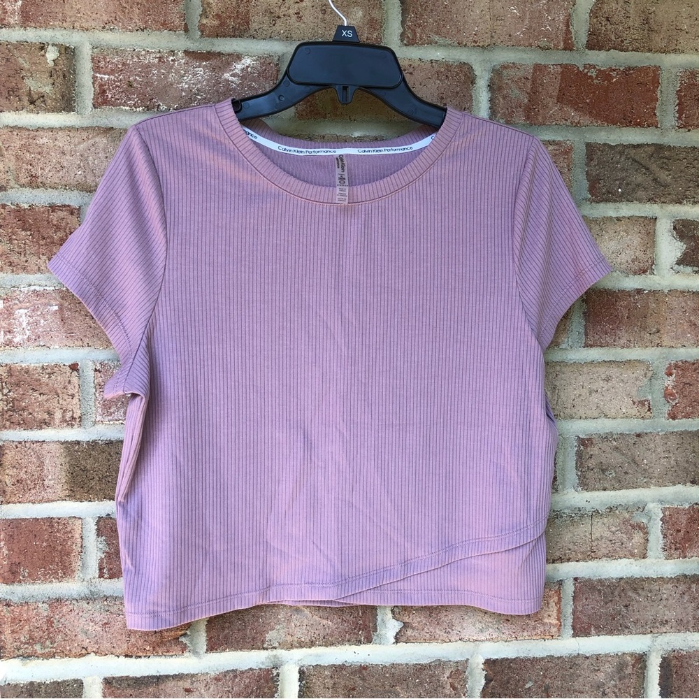 Calvin Klein pink purple mauve cropped rib short sleeve top NWT Women XL